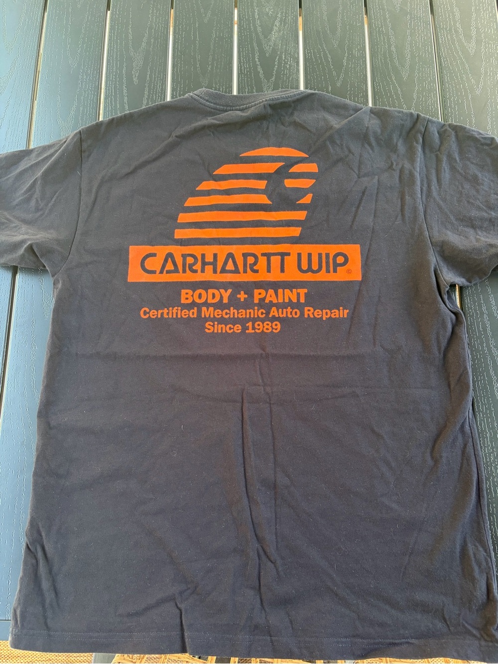 Carhartt WIP Men's Black Graphic Logo T-Shirt - Orange Print (medium)